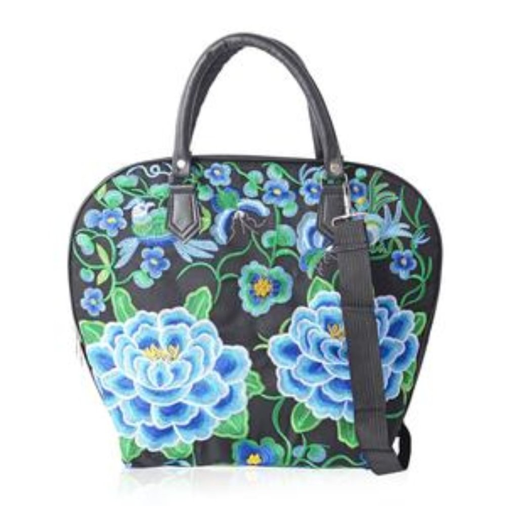 Embroidered Black Canvas Bag